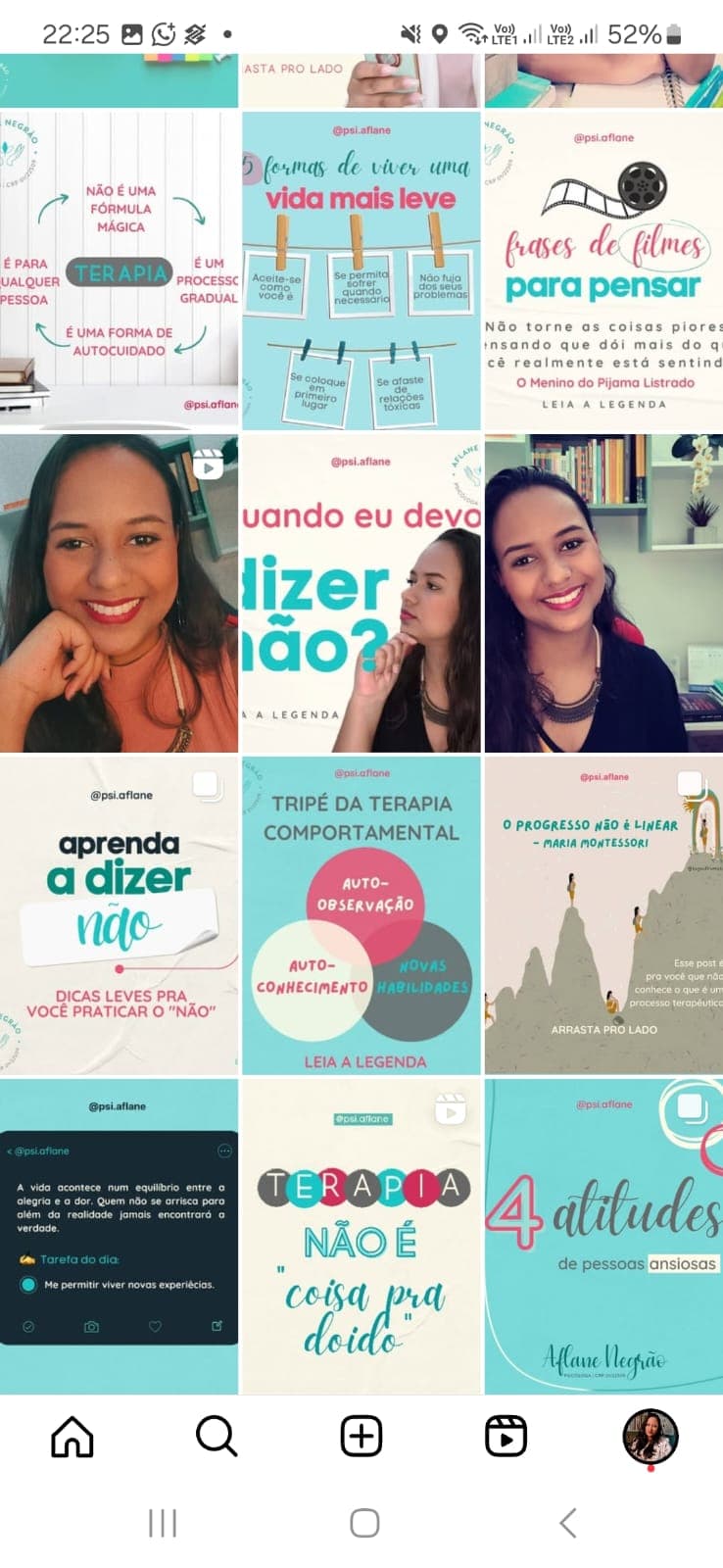 Conteúdo sobre ansiedade no Instagram da Aflane Negrão